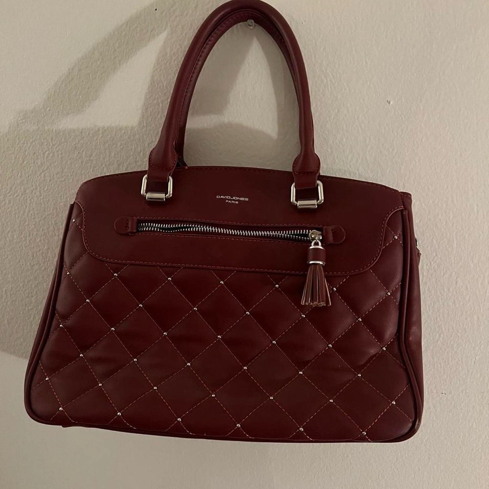 Red Quilted Satchel with Silver Hardware